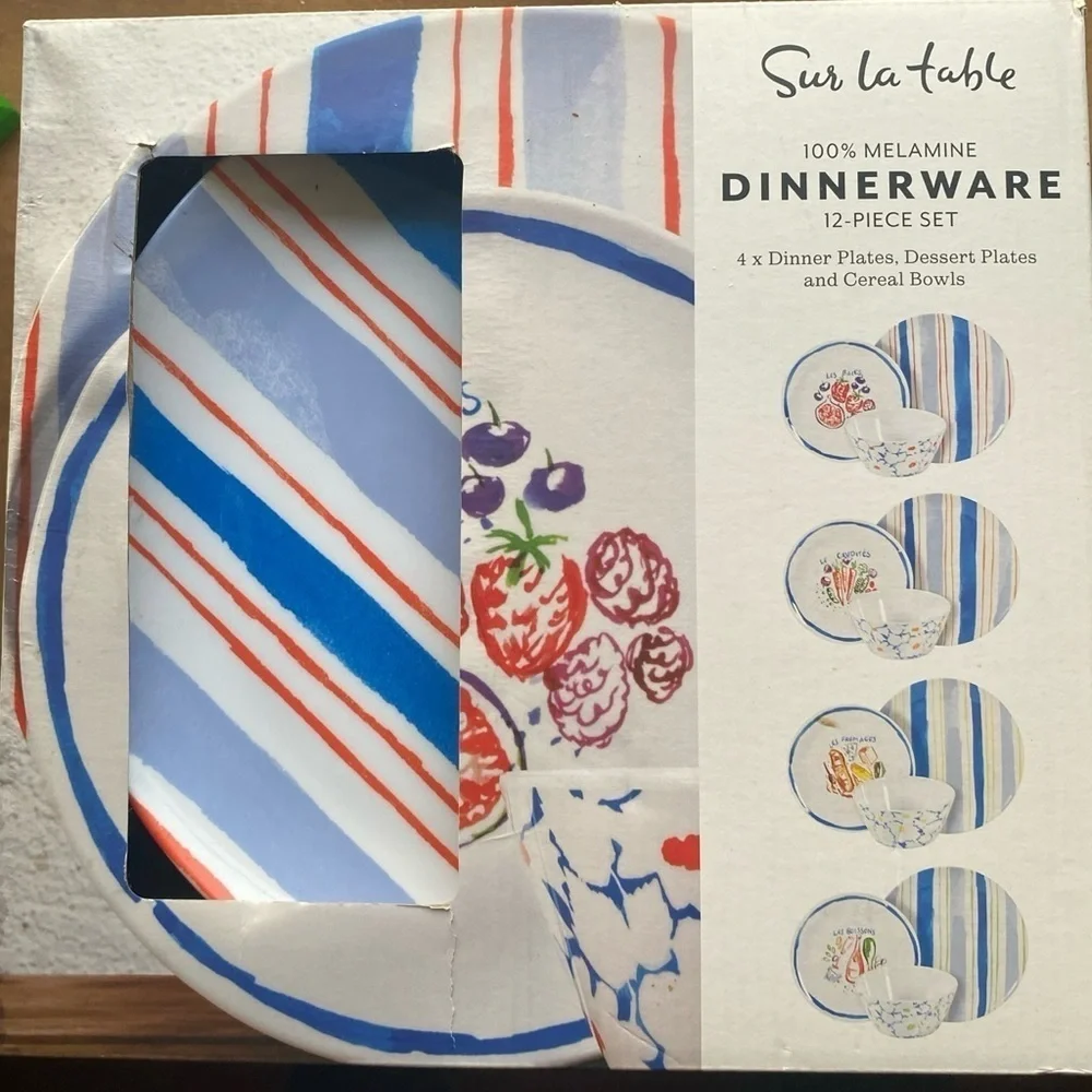 Sur La Table 12-Piece Multicolor Melamine Dinnerware Set 4 Place Settings